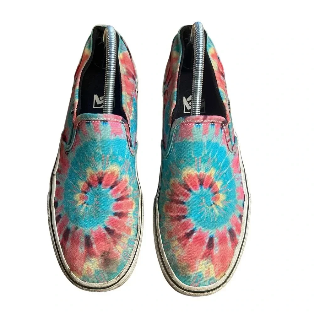 Vans Asher Slip-On Sneaker Women’s 9.5 Canvas Rainbow Tie Dye Multicolor‎
